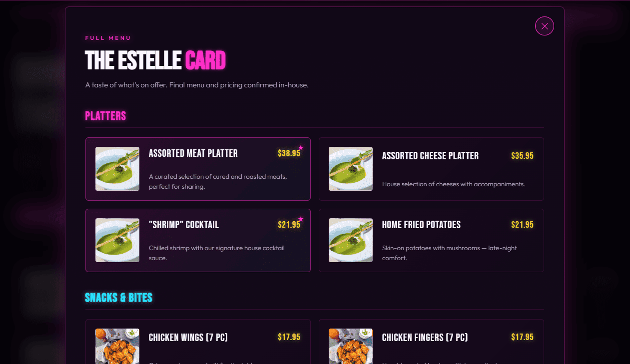 Menu on desktop with category tabs