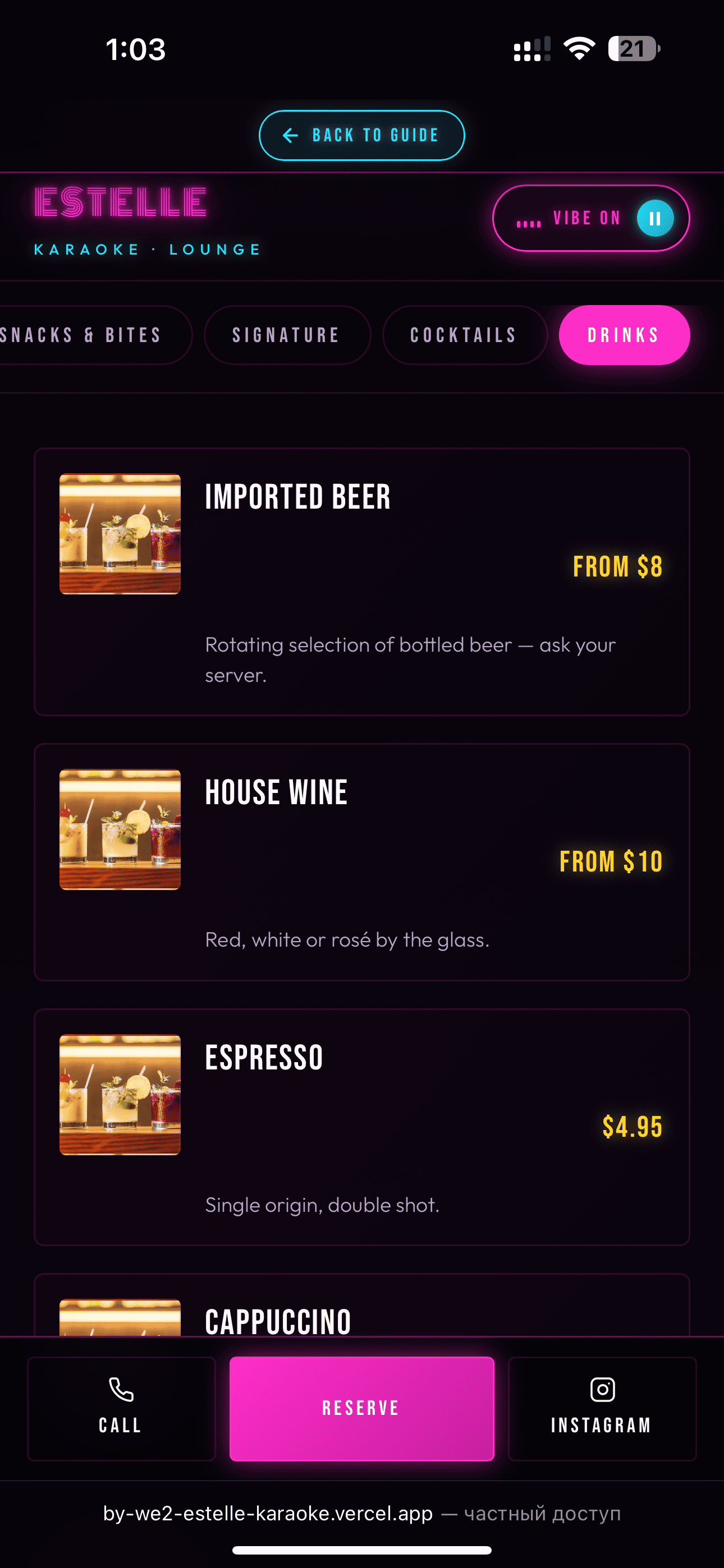 Menu on mobile — horizontal-scroll tabs